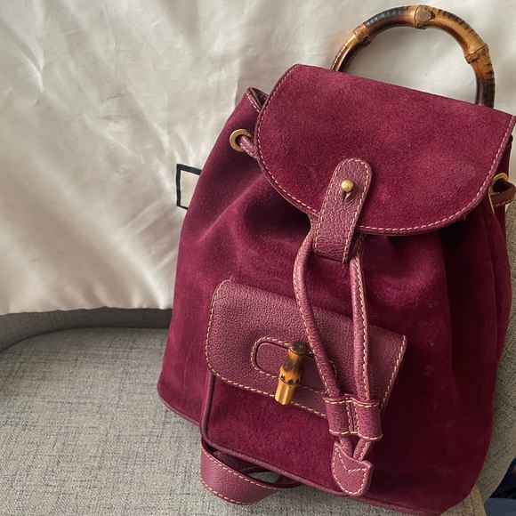 Gucci mini bamboo suede backpack 🩷 burgundy - Picture 2 of 11